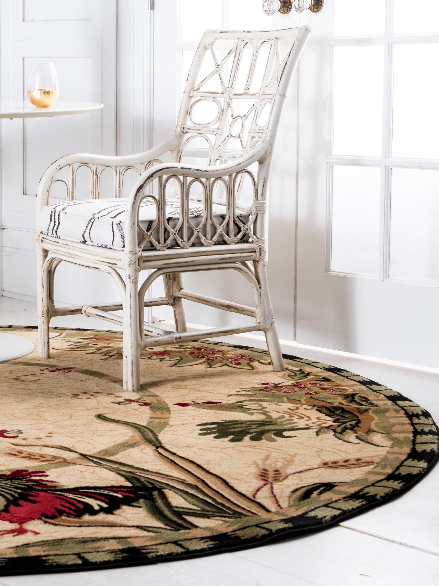 Cream 4' 1 x 4' 1 Barnyard Round Area Rug 100% Polypropylene With Cotton Backing Traditional Cottage Rustic Classical Carpet for Living Office Bedroom Dining Room Easy to Clean Long Lasting & Durable Decor for Sale at Rug Engine