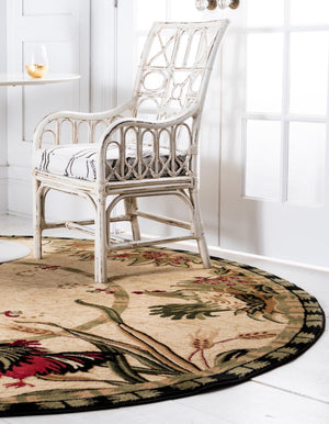 Cream 7' 1 x 7' 1 Barnyard Round Area Rug 100% Polypropylene With Cotton Backing Traditional Cottage Rustic Classical Carpet for Living Office Bedroom Dining Room Easy to Clean Long Lasting & Durable Decor for Sale at Rug Engine