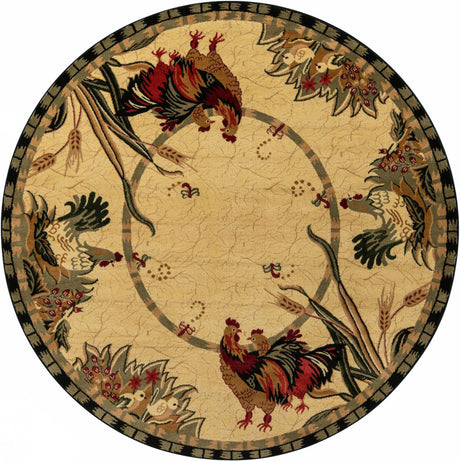 Cream 7' 10 x 7' 10 Barnyard Round Area Rug 100% Polypropylene With Cotton Backing Traditional Cottage Rustic Classical Carpet for Living Office Bedroom Dining Room Easy to Clean Long Lasting & Durable Decor for Sale at Rug Engine