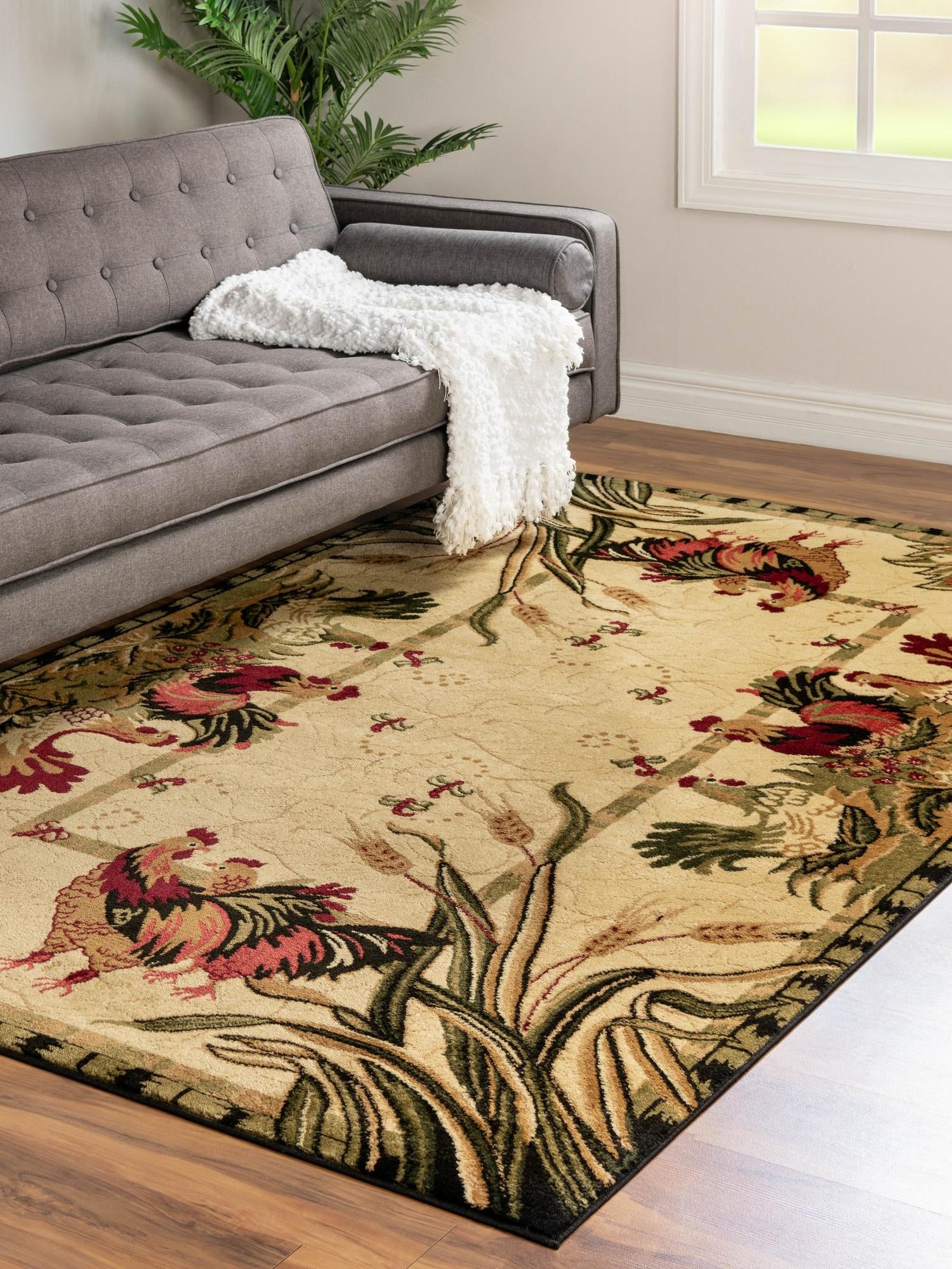 Cream 2' x 3' 1 Barnyard Rectangle Area Rug 100% Polypropylene With Cotton Backing Traditional Cottage Rustic Classical Carpet for Living Office Bedroom Dining Room Easy to Clean Long Lasting & Durable Decor for Sale at Rug Engine