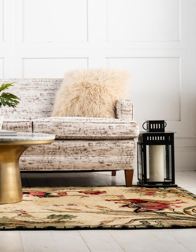 Cream 5' 3 x 8' Barnyard Rectangle Area Rug 100% Polypropylene With Cotton Backing Traditional Cottage Rustic Classical Carpet for Living Office Bedroom Dining Room Easy to Clean Long Lasting & Durable Decor for Sale at Rug Engine