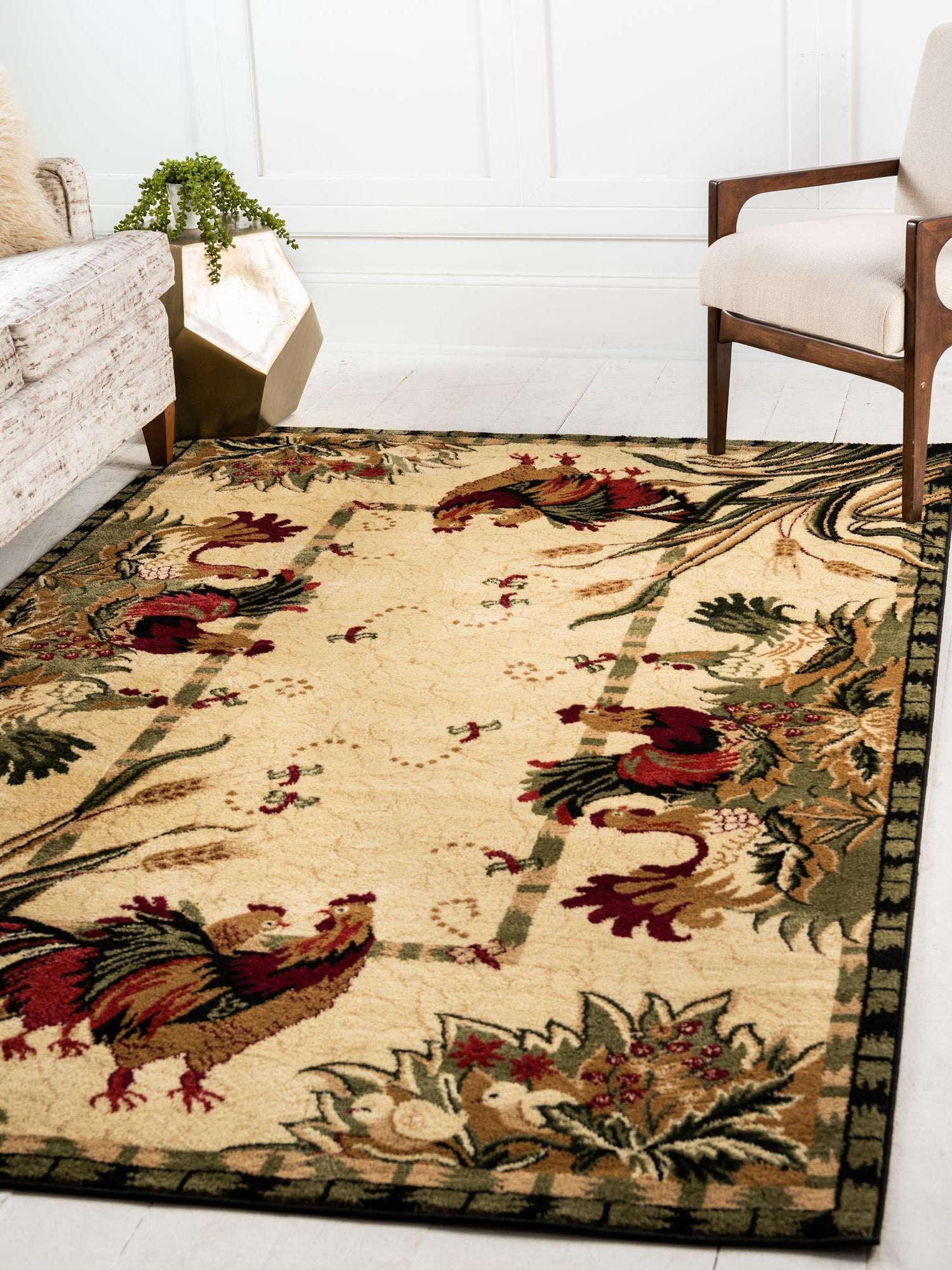 Cream 7' 1 x 10' Barnyard Rectangle Area Rug 100% Polypropylene With Cotton Backing Traditional Cottage Rustic Classical Carpet for Living Office Bedroom Dining Room Easy to Clean Long Lasting & Durable Decor for Sale at Rug Engine