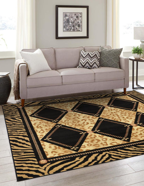 Light Brown 6' 1 x 6' 1 Wildlife Square Area Rug Animal Print Safari Jungle Inspired Carpet for Unique Modern Interior Design for Sale at Rug Engine