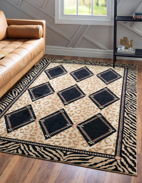 Light Brown 7' 1 x 10' Wildlife Rectangle Area Rug Animal Print Safari Jungle Inspired Carpet for Unique Modern Interior Design for Sale at Rug Engine