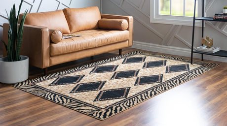 Light Brown 7' 1 x 10' Wildlife Rectangle Area Rug Animal Print Safari Jungle Inspired Carpet for Unique Modern Interior Design for Sale at Rug Engine