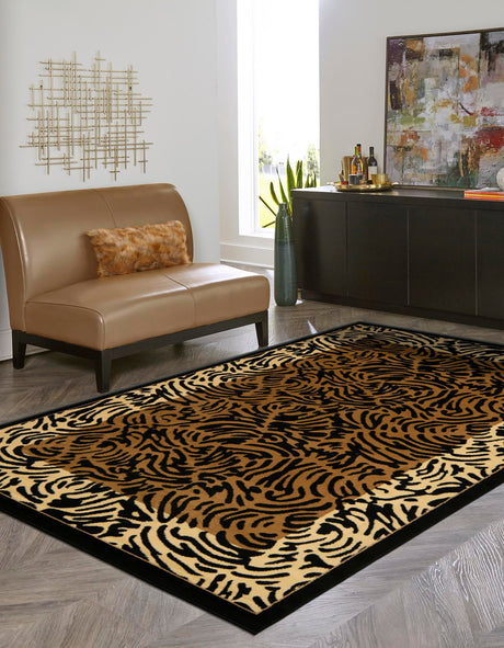 Light Brown 7' 1 x 10' Wildlife Rectangle Area Rug Animal Print Safari Jungle Inspired Carpet for Unique Modern Interior Design for Sale at Rug Engine