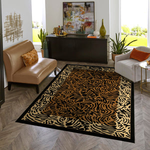 Light Brown 7' 1 x 10' Wildlife Rectangle Area Rug Animal Print Safari Jungle Inspired Carpet for Unique Modern Interior Design for Sale at Rug Engine