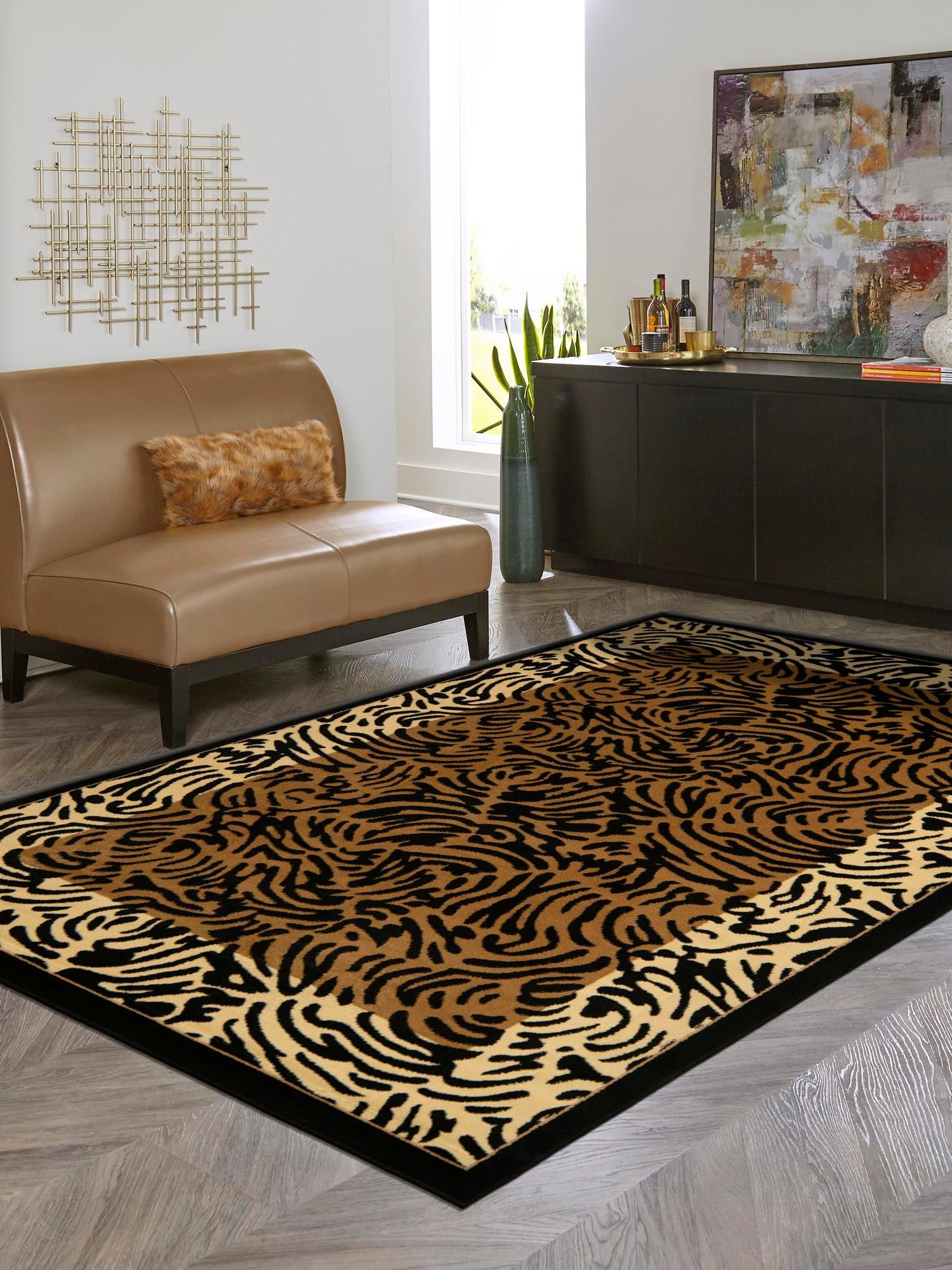 Light Brown 9' x 12' 2 Wildlife Rectangle Area Rug Animal Print Safari Jungle Inspired Carpet for Unique Modern Interior Design for Sale at Rug Engine