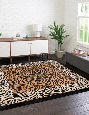 Light Brown 6' 1 x 6' 1 Wildlife Square Area Rug Animal Print Safari Jungle Inspired Carpet for Unique Modern Interior Design for Sale at Rug Engine