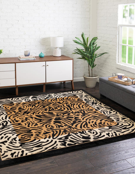 Light Brown 6' 1 x 6' 1 Wildlife Square Area Rug Animal Print Safari Jungle Inspired Carpet for Unique Modern Interior Design for Sale at Rug Engine