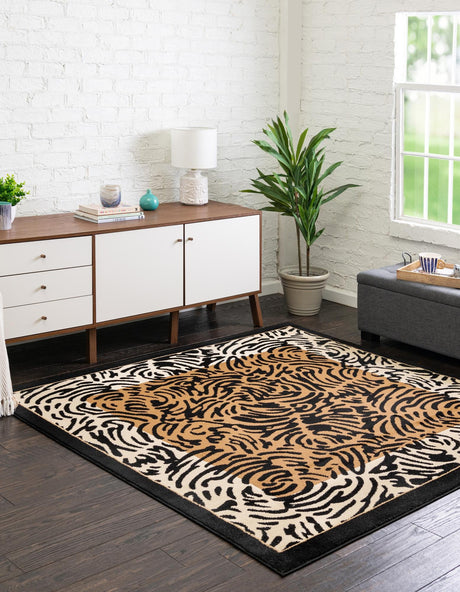 Light Brown 6' 1 x 6' 1 Wildlife Square Area Rug Animal Print Safari Jungle Inspired Carpet for Unique Modern Interior Design for Sale at Rug Engine