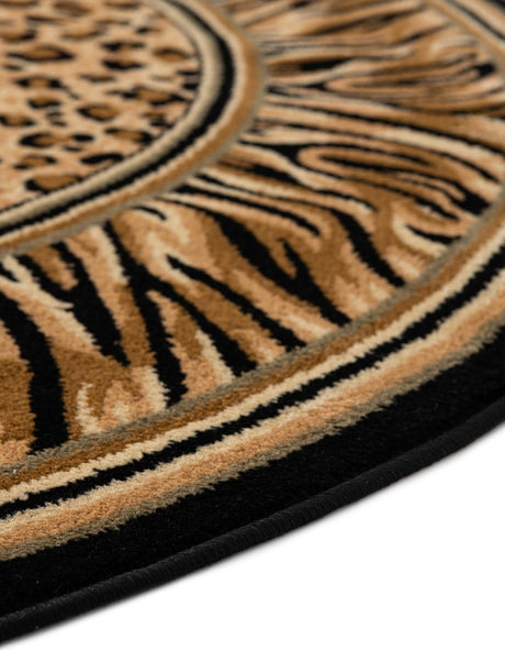 Light Brown 6' 1 x 6' 1 Wildlife Round Area Rug Animal Print Safari Jungle Inspired Carpet for Unique Modern Interior Design for Sale at Rug Engine