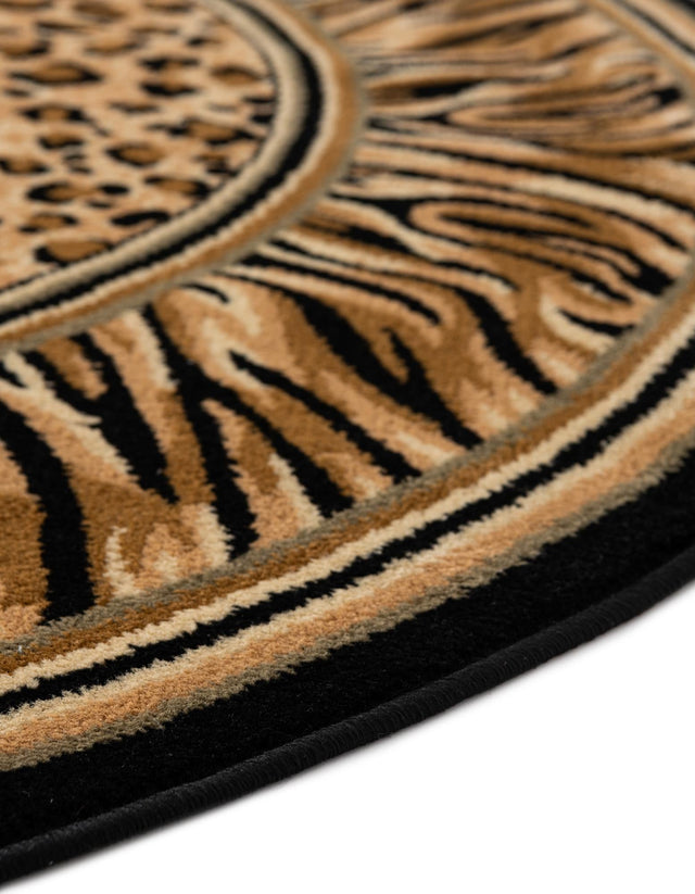 Light Brown 6' 1 x 6' 1 Wildlife Round Area Rug Animal Print Safari Jungle Inspired Carpet for Unique Modern Interior Design for Sale at Rug Engine
