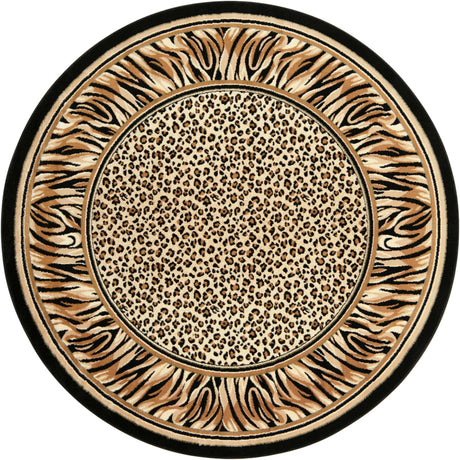 Light Brown 7' 10 x 7' 10 Wildlife Round Area Rug Animal Print Safari Jungle Inspired Carpet for Unique Modern Interior Design for Sale at Rug Engine