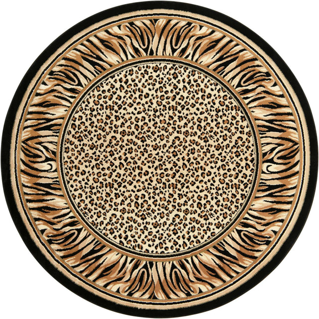 Light Brown 7' 10 x 7' 10 Wildlife Round Area Rug Animal Print Safari Jungle Inspired Carpet for Unique Modern Interior Design for Sale at Rug Engine
