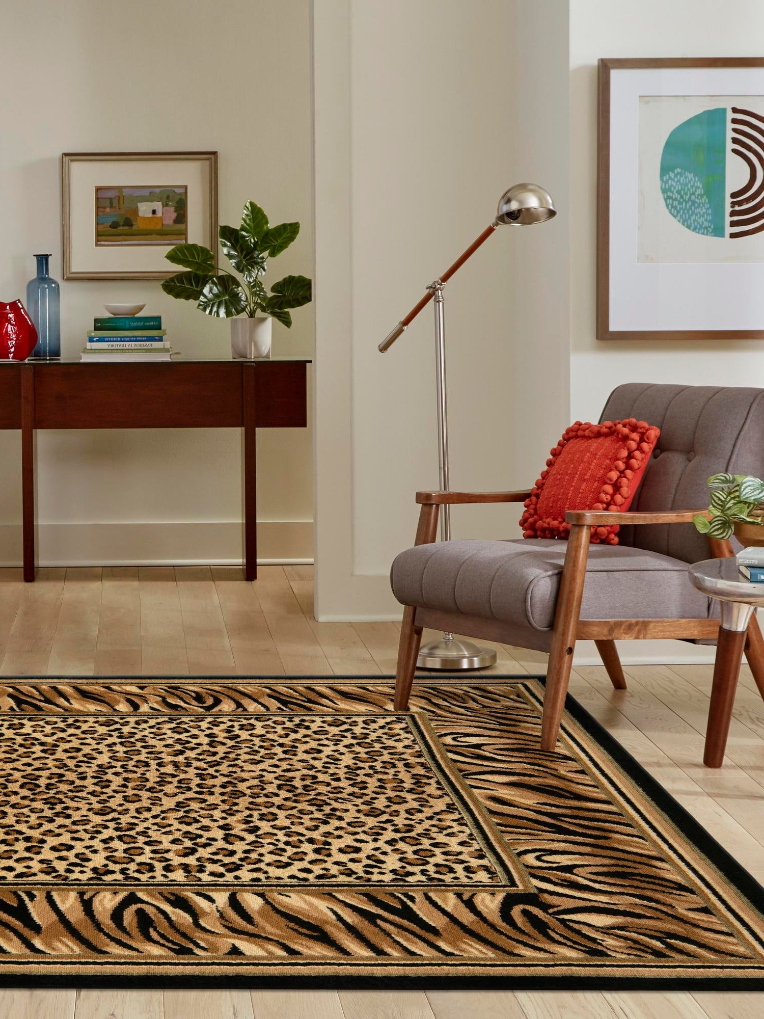 Light Brown 7' 10 x 7' 10 Wildlife Square Area Rug Animal Print Safari Jungle Inspired Carpet for Unique Modern Interior Design for Sale at Rug Engine