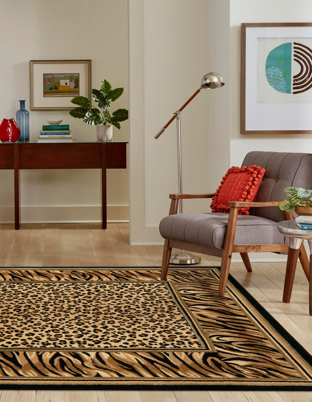Light Brown 7' 10 x 7' 10 Wildlife Square Area Rug Animal Print Safari Jungle Inspired Carpet for Unique Modern Interior Design for Sale at Rug Engine