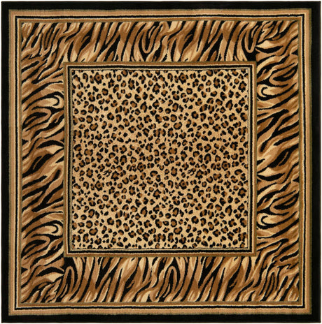 Light Brown 6' 1 x 6' 1 Wildlife Square Area Rug Animal Print Safari Jungle Inspired Carpet for Unique Modern Interior Design for Sale at Rug Engine
