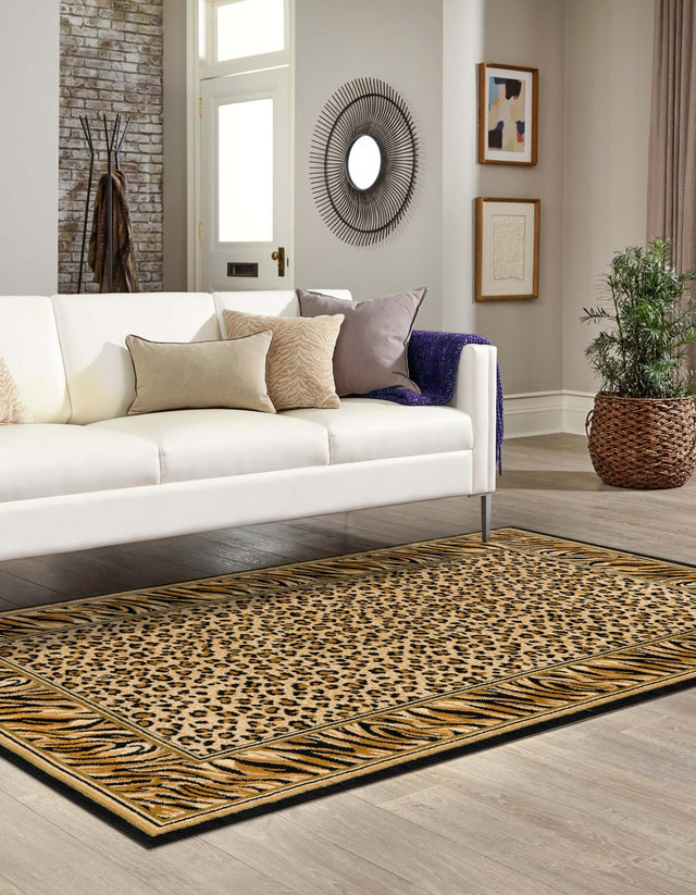 Light Brown 7' 1 x 10' Wildlife Rectangle Area Rug Animal Print Safari Jungle Inspired Carpet for Unique Modern Interior Design for Sale at Rug Engine