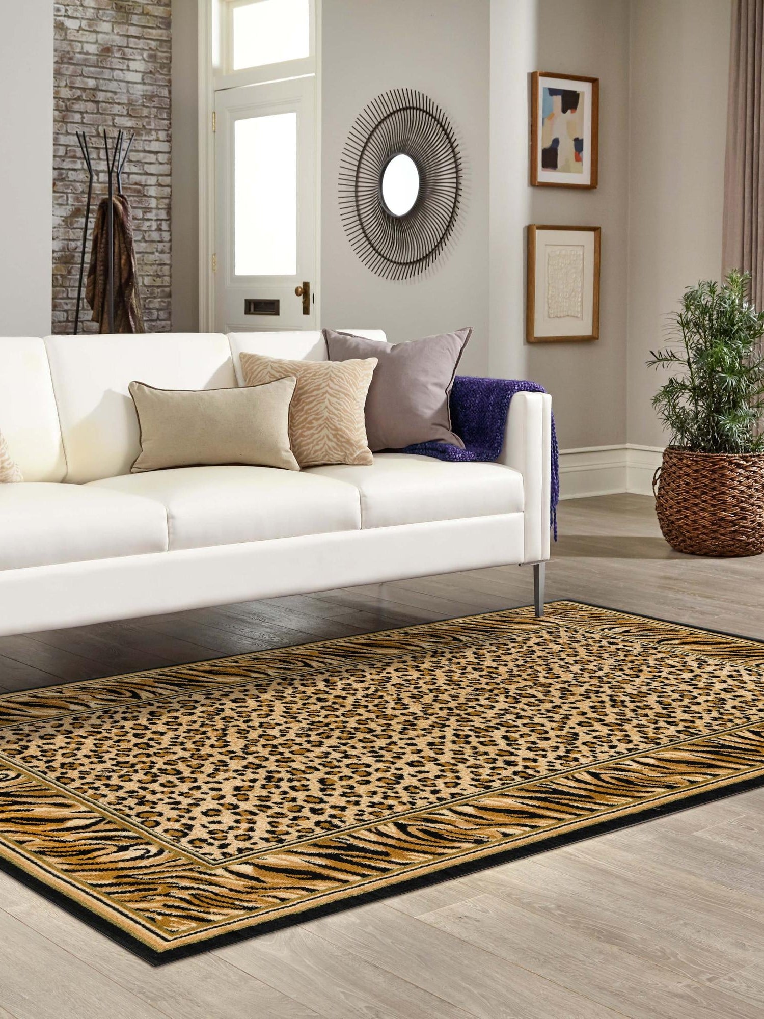 Light Brown 7' 10 x 10' Wildlife Rectangle Area Rug Animal Print Safari Jungle Inspired Carpet for Unique Modern Interior Design for Sale at Rug Engine