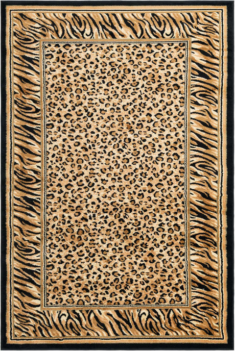 Light Brown 5' 3 x 8' Wildlife Rectangle Area Rug Animal Print Safari Jungle Inspired Carpet for Unique Modern Interior Design for Sale at Rug Engine