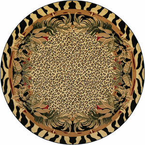 Cream 7' 10 x 7' 10 Wildlife Round Area Rug Animal Print Safari Jungle Inspired Carpet for Unique Modern Interior Design for Sale at Rug Engine