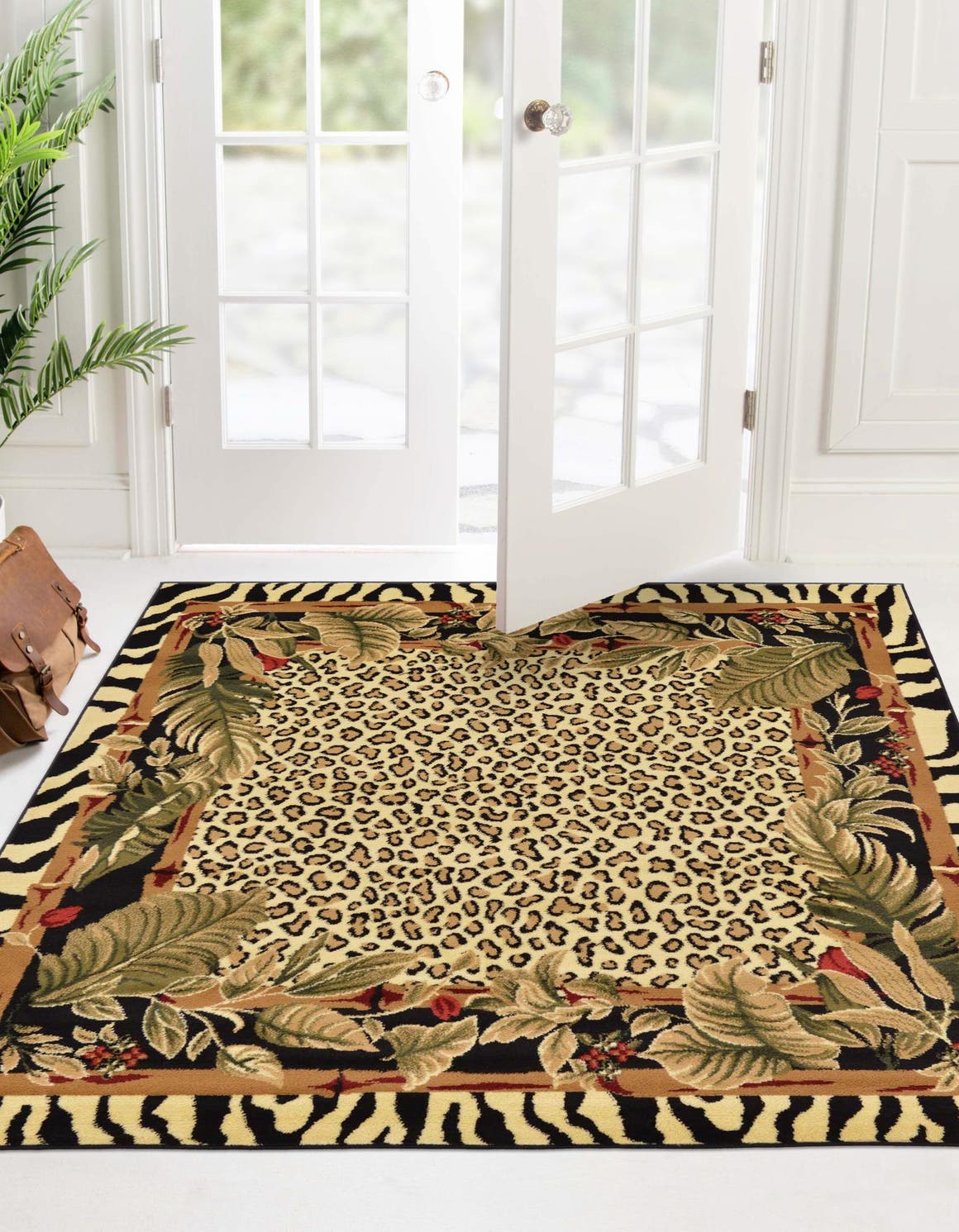 Cream 7' 1 x 7' 1 Wildlife Square Area Rug Animal Print Safari Jungle Inspired Carpet for Unique Modern Interior Design for Sale at Rug Engine