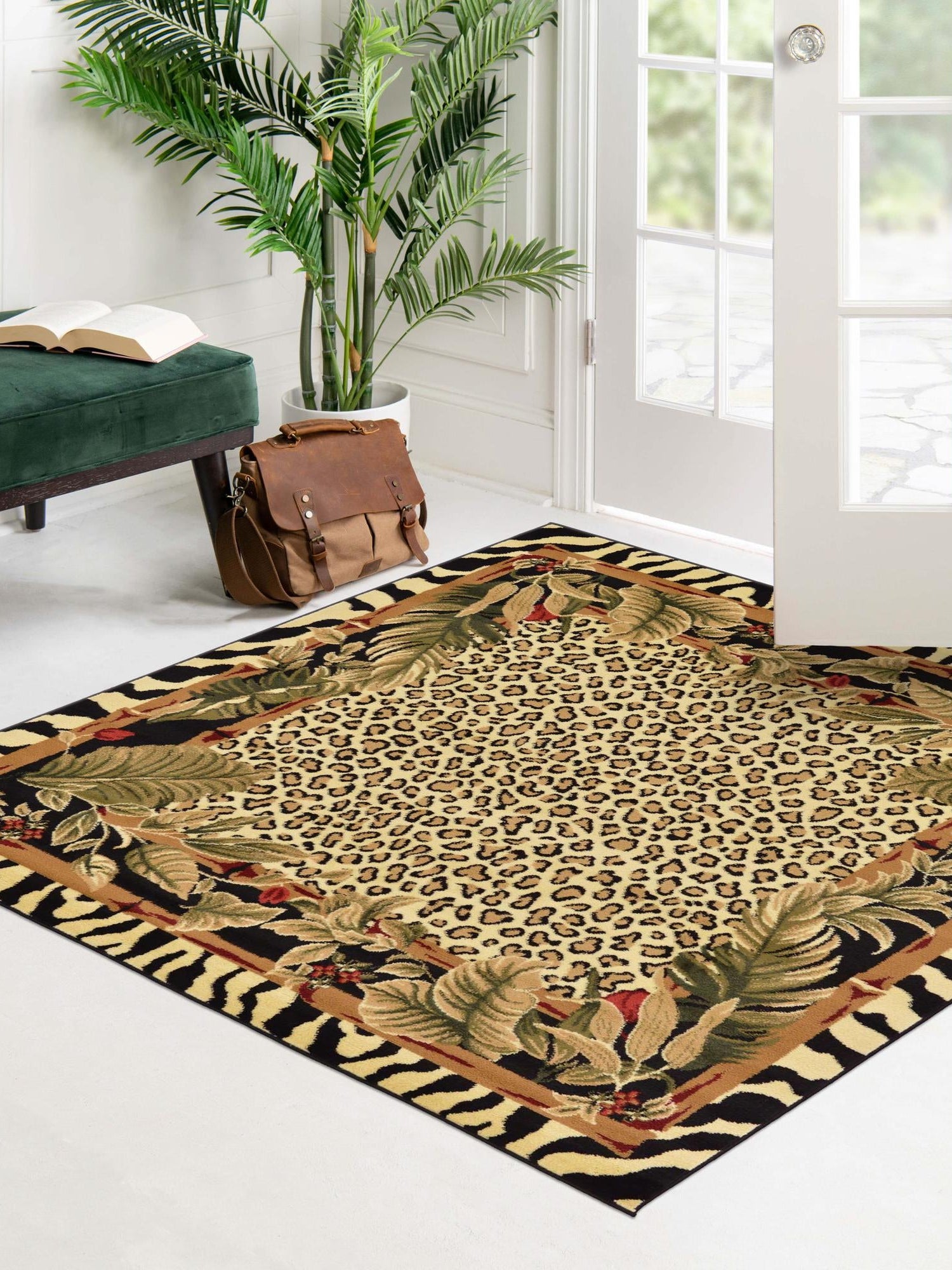 Cream 3' 1 x 3' 1 Wildlife Square Area Rug Animal Print Safari Jungle Inspired Carpet for Unique Modern Interior Design for Sale at Rug Engine