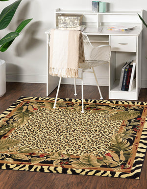 Cream 7' 1 x 7' 1 Wildlife Square Area Rug Animal Print Safari Jungle Inspired Carpet for Unique Modern Interior Design for Sale at Rug Engine