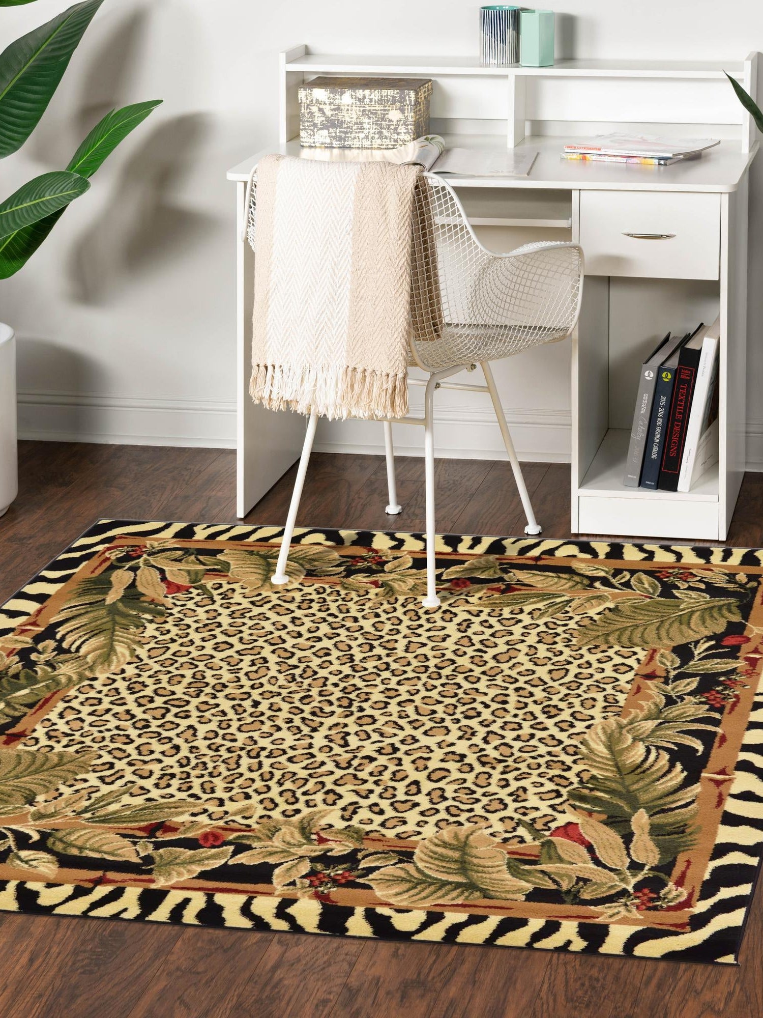 Cream 3' 1 x 3' 1 Wildlife Square Area Rug Animal Print Safari Jungle Inspired Carpet for Unique Modern Interior Design for Sale at Rug Engine