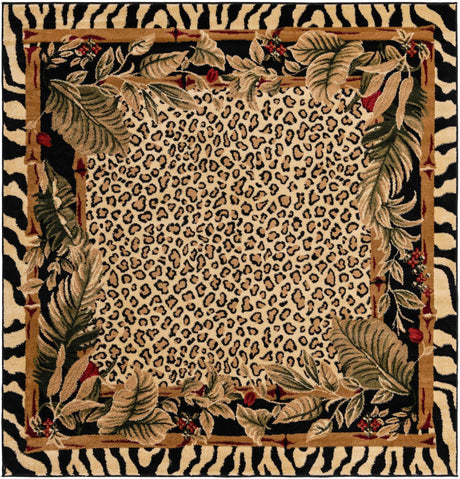 Cream 6' 1 x 6' 1 Wildlife Square Area Rug Animal Print Safari Jungle Inspired Carpet for Unique Modern Interior Design for Sale at Rug Engine