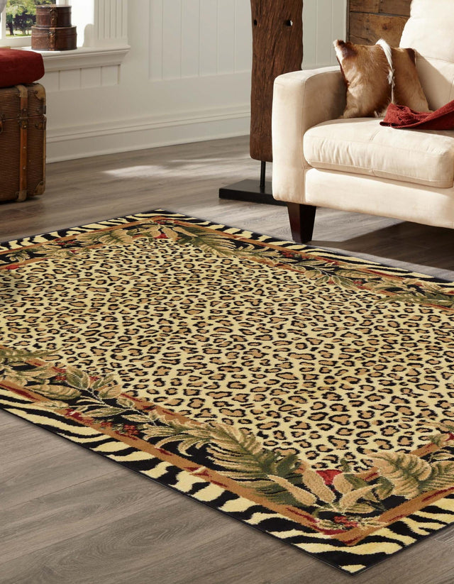 Cream 5' 3 x 8' Wildlife Rectangle Area Rug Animal Print Safari Jungle Inspired Carpet for Unique Modern Interior Design for Sale at Rug Engine