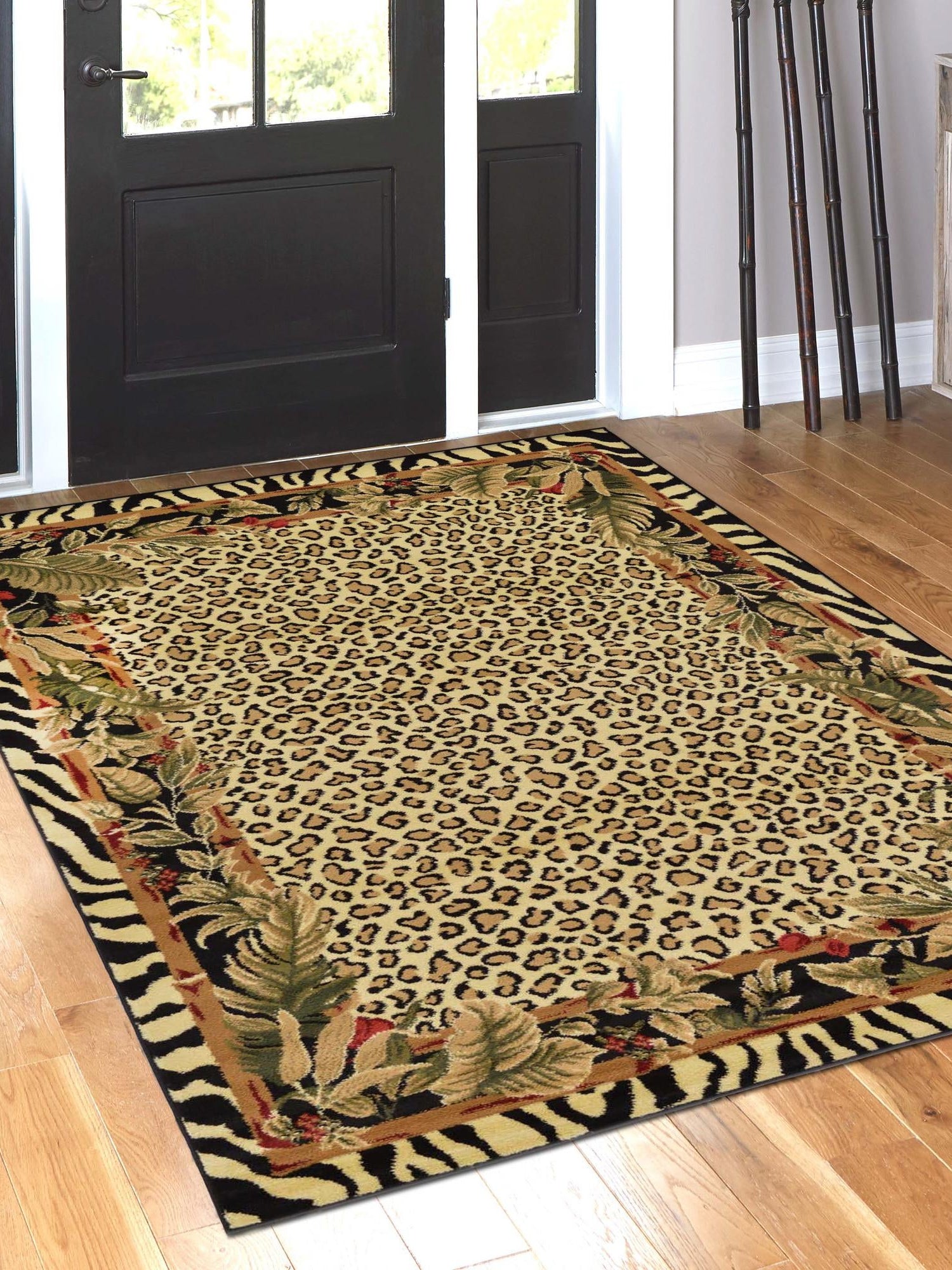 Cream 5' 3 x 8' Wildlife Rectangle Area Rug Animal Print Safari Jungle Inspired Carpet for Unique Modern Interior Design for Sale at Rug Engine