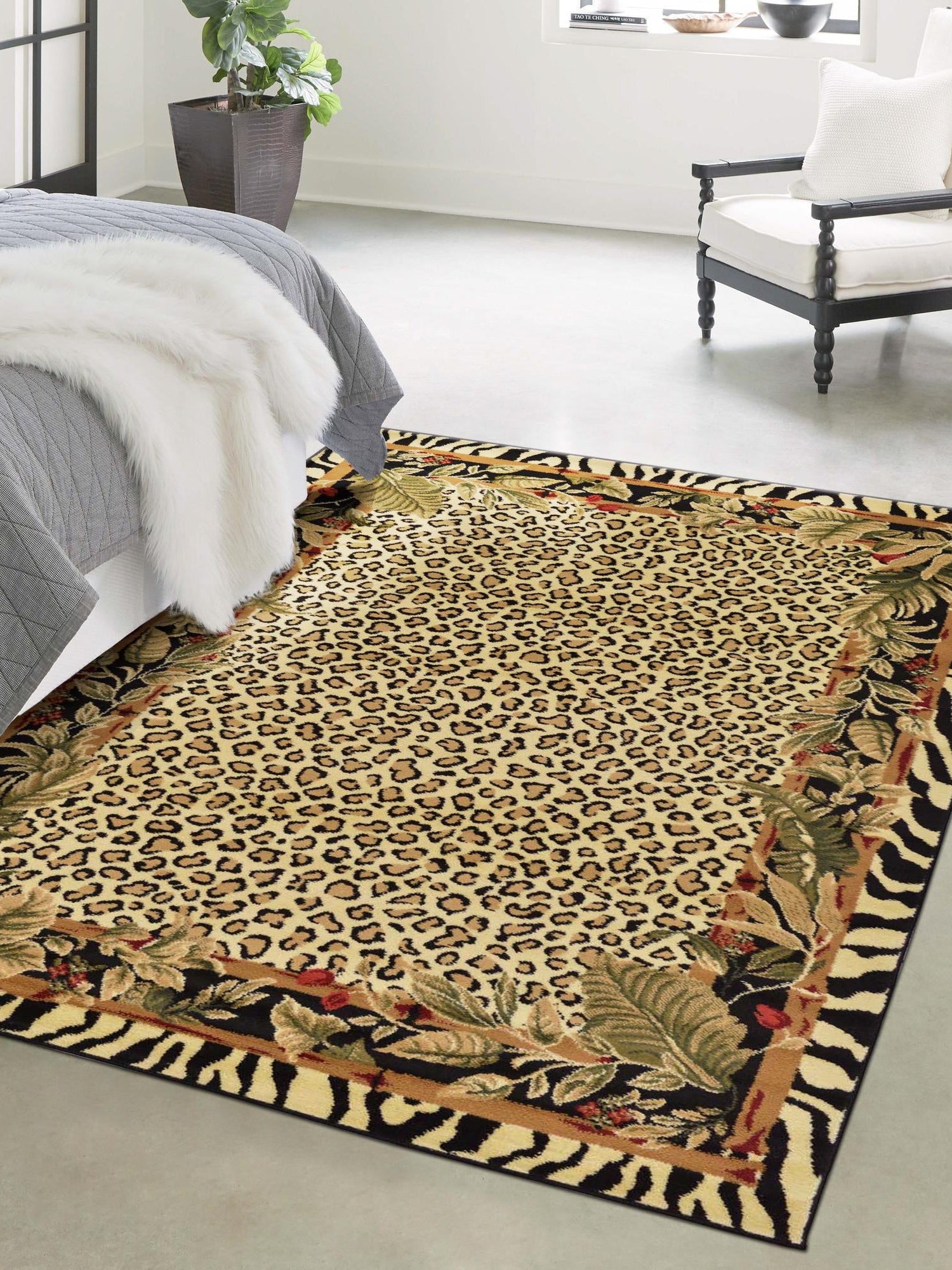 Cream 5' 3 x 8' Wildlife Rectangle Area Rug Animal Print Safari Jungle Inspired Carpet for Unique Modern Interior Design for Sale at Rug Engine