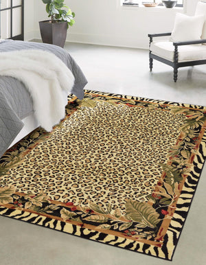 Cream 5' 3 x 8' Wildlife Rectangle Area Rug Animal Print Safari Jungle Inspired Carpet for Unique Modern Interior Design for Sale at Rug Engine