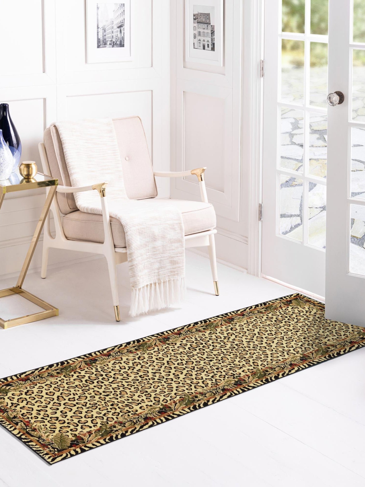 Cream 2' 7 x 12' Wildlife Runner Area Rug Animal Print Safari Jungle Inspired Carpet for Unique Modern Interior Design for Sale at Rug Engine