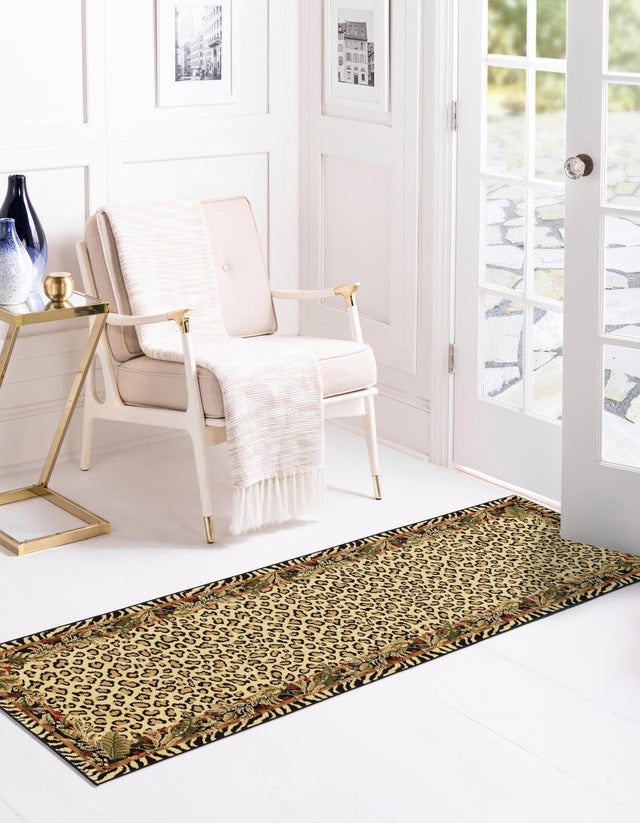 Cream 3' 1 x 16' 5 Wildlife Runner Area Rug Animal Print Safari Jungle Inspired Carpet for Unique Modern Interior Design for Sale at Rug Engine