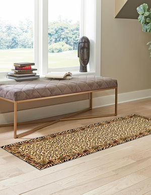 Cream 2' 7 x 10' Wildlife Runner Area Rug Animal Print Safari Jungle Inspired Carpet for Unique Modern Interior Design for Sale at Rug Engine