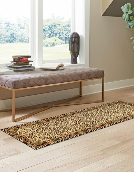 Cream 2' 7 x 13' 1 Wildlife Runner Area Rug Animal Print Safari Jungle Inspired Carpet for Unique Modern Interior Design for Sale at Rug Engine