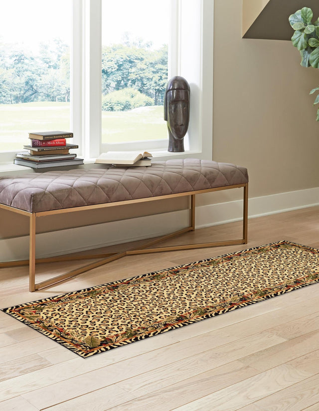 Cream 2' 7 x 13' 1 Wildlife Runner Area Rug Animal Print Safari Jungle Inspired Carpet for Unique Modern Interior Design for Sale at Rug Engine