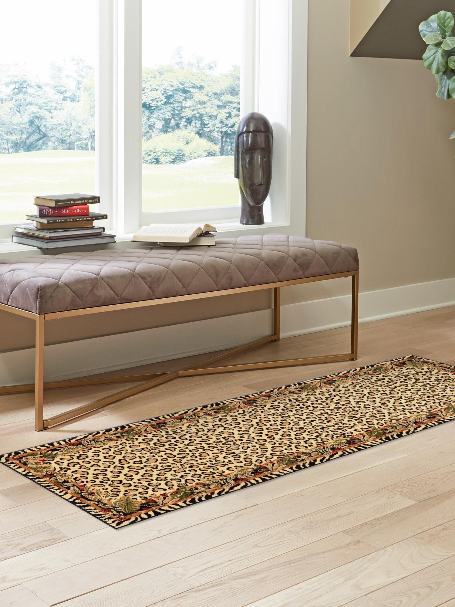 Cream 2' x 6' 1 Wildlife Runner Area Rug Animal Print Safari Jungle Inspired Carpet for Unique Modern Interior Design for Sale at Rug Engine