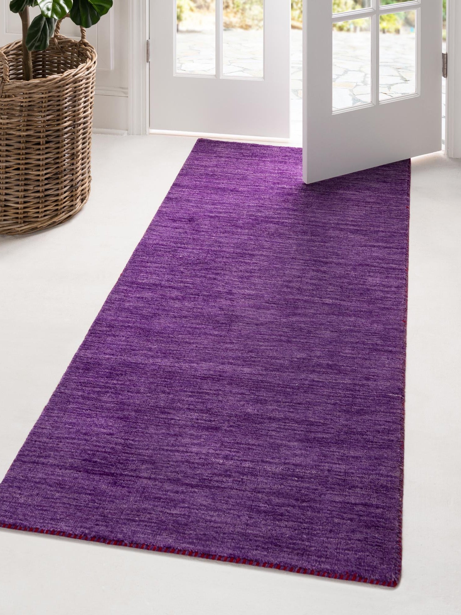 Purple 2' 7 x 16' 5 Solid Gava Runner Area Rug 100% High Quality All Natural Wool Minimalist Carpet for Modern Home Interior Design for Sale at Rug Engine
