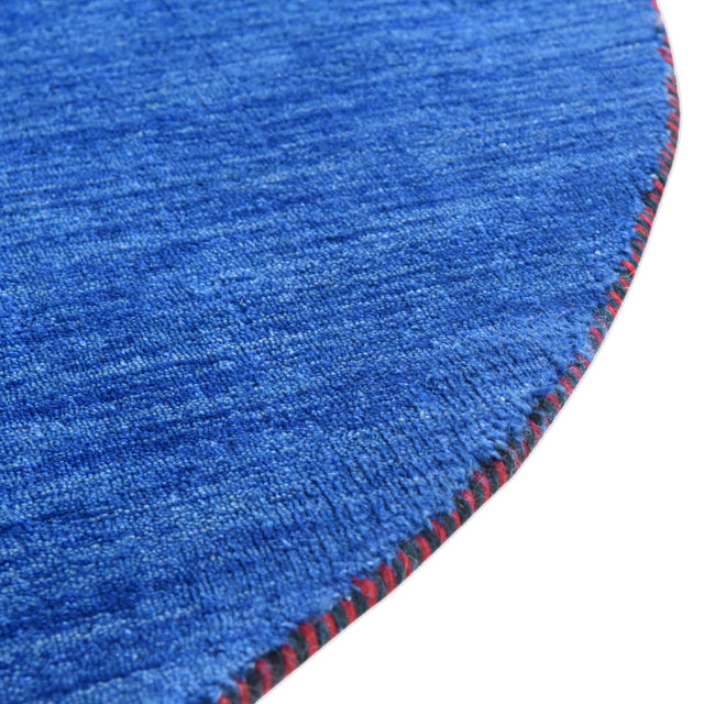 Blue 7' x 7' Solid Gava Round Rug