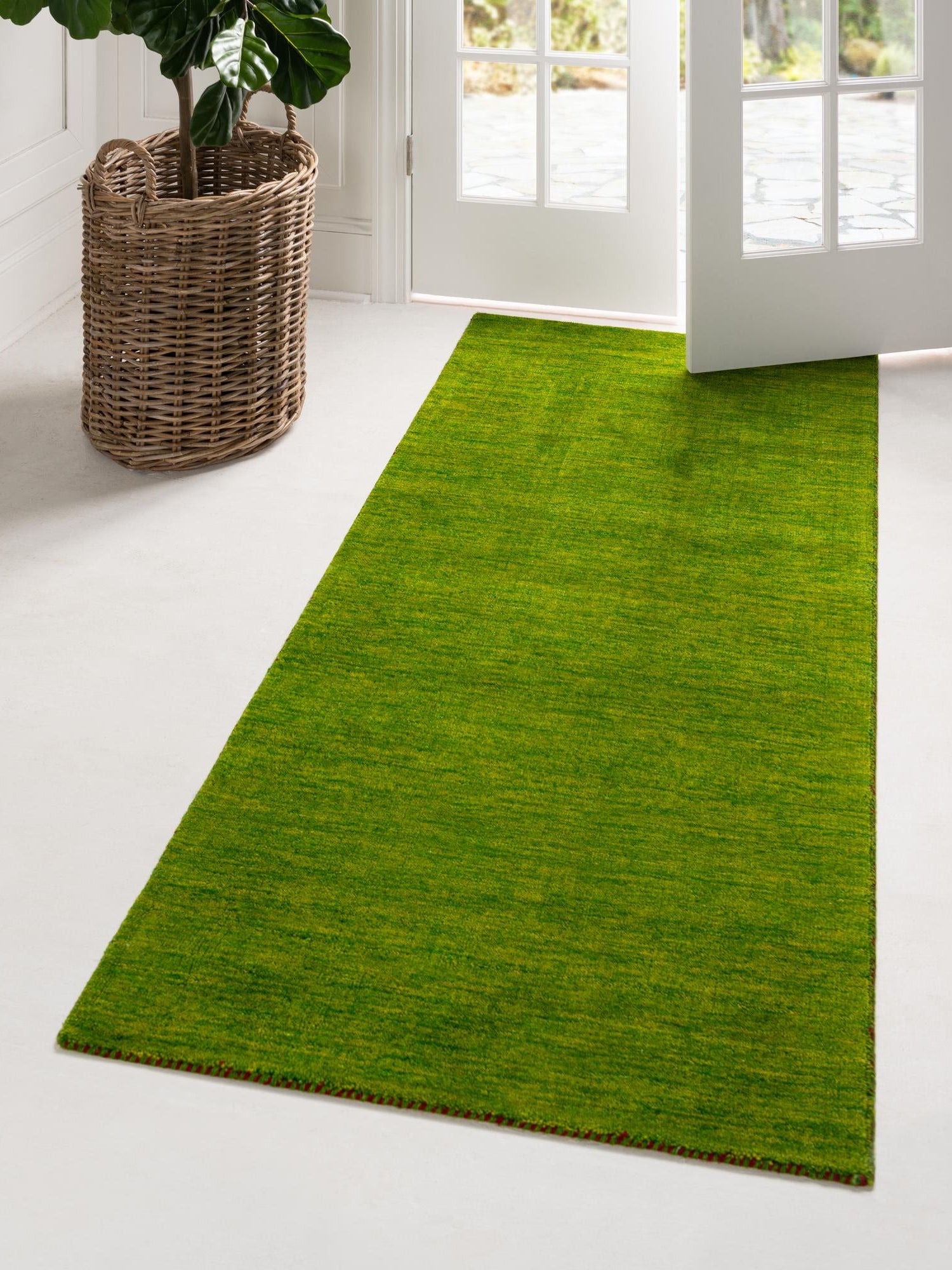 Light Green 2' 7 x 16' 5 Solid Gava Runner Area Rug 100% High Quality All Natural Wool Minimalist Carpet for Modern Home Interior Design for Sale at Rug Engine