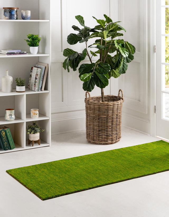 Light Green 2' 7 x 16' 5 Solid Gava Runner Area Rug 100% High Quality All Natural Wool Minimalist Carpet for Modern Home Interior Design for Sale at Rug Engine