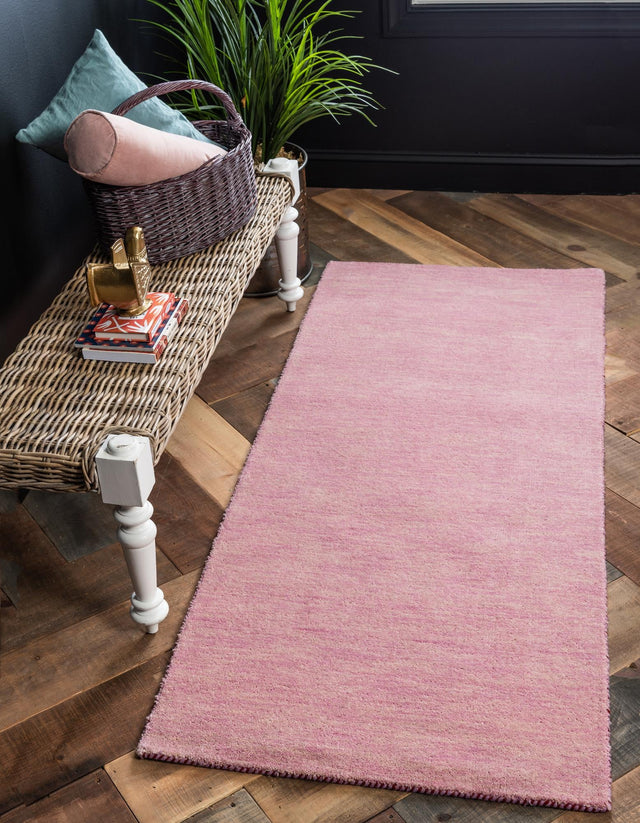Pink 2' 7 x 9' 10 Solid Gava Runner Area Rug 100% High Quality All Natural Wool Minimalist Carpet for Modern Home Interior Design for Sale at Rug Engine
