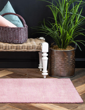 Pink 2' 7 x 9' 10 Solid Gava Runner Area Rug 100% High Quality All Natural Wool Minimalist Carpet for Modern Home Interior Design for Sale at Rug Engine