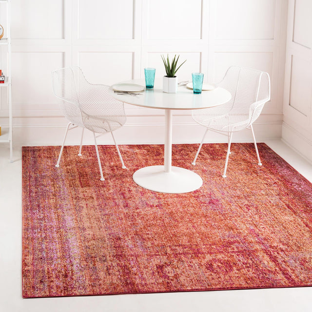 Red 8' x 8' Austin Square Area Rug 100% Polyester Durable Cotton Backing Living Dining Room Bedroom Office Vintage Decor Carpet for Sale at Rug Engine