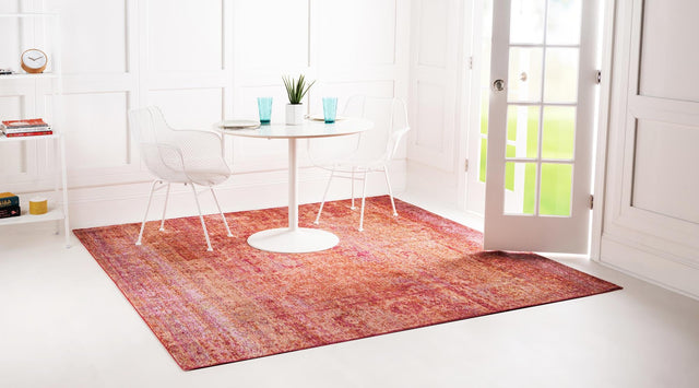 Red 8' x 8' Austin Square Area Rug 100% Polyester Durable Cotton Backing Living Dining Room Bedroom Office Vintage Decor Carpet for Sale at Rug Engine