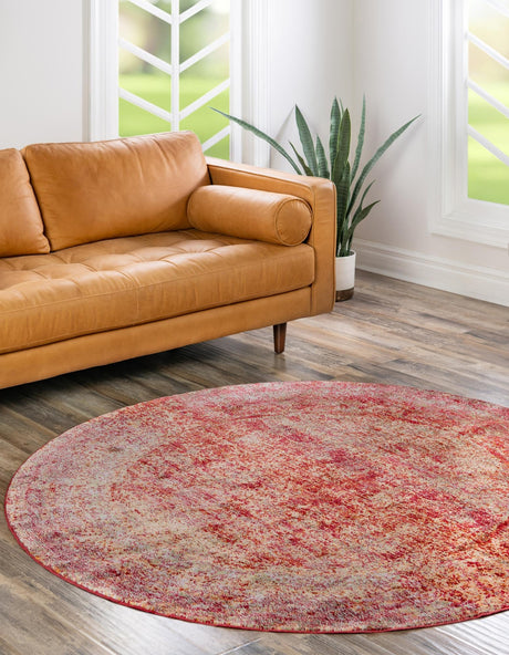 Red 6' 1 x 6' 1 Austin Round Area Rug 100% Polyester Durable Cotton Backing Living Dining Room Bedroom Office Vintage Decor Carpet for Sale at Rug Engine